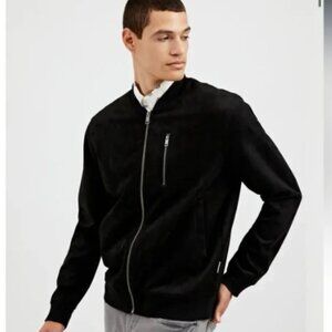 BEN SHERMAN Faux Suede Black Bomber Zip Jacket Size Medium